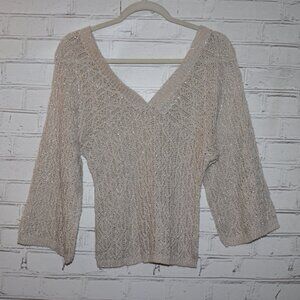 ✨🤍 Knit Avenue Silver Lacey Knit Blouse · Size Medium · 3/4 Sleeve